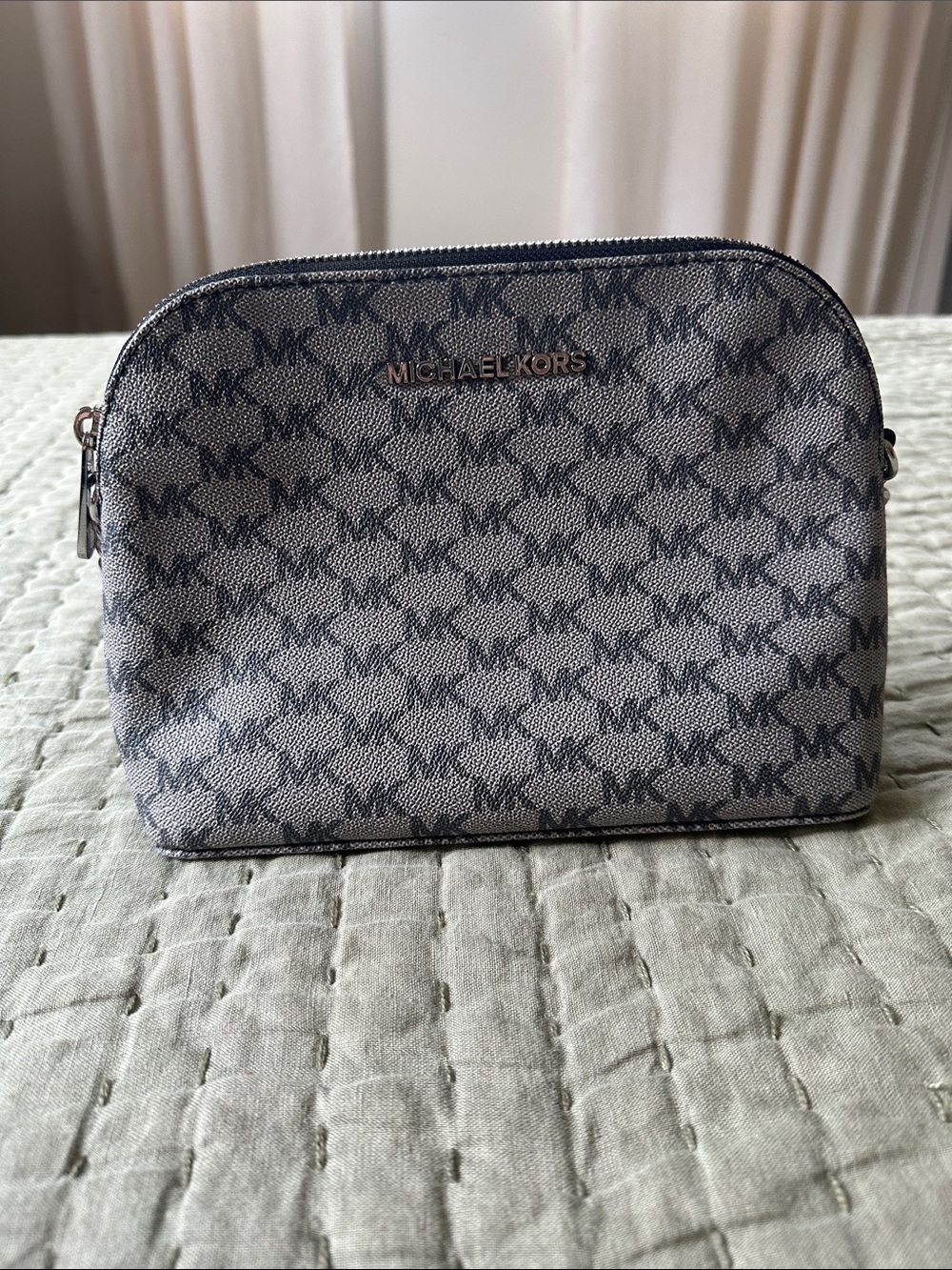 Michael Kors Gray Monogram Crossbody Purse with Black MK Print